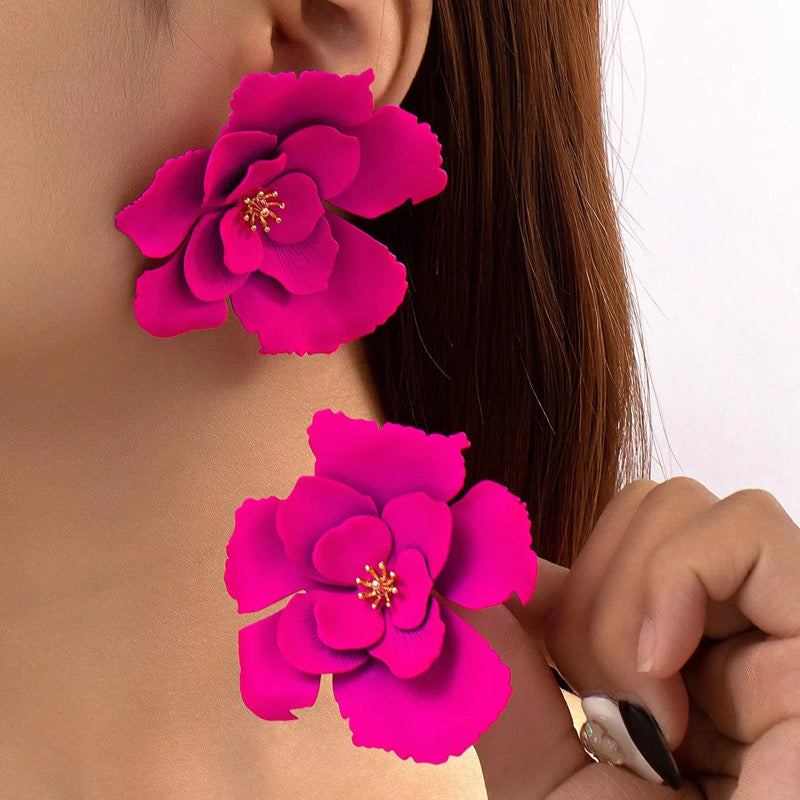 Fuschia Pink Flower Earrings