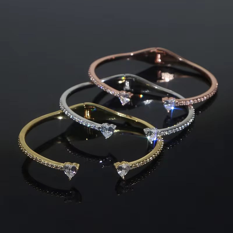 Heart Charm Cuff Bangle